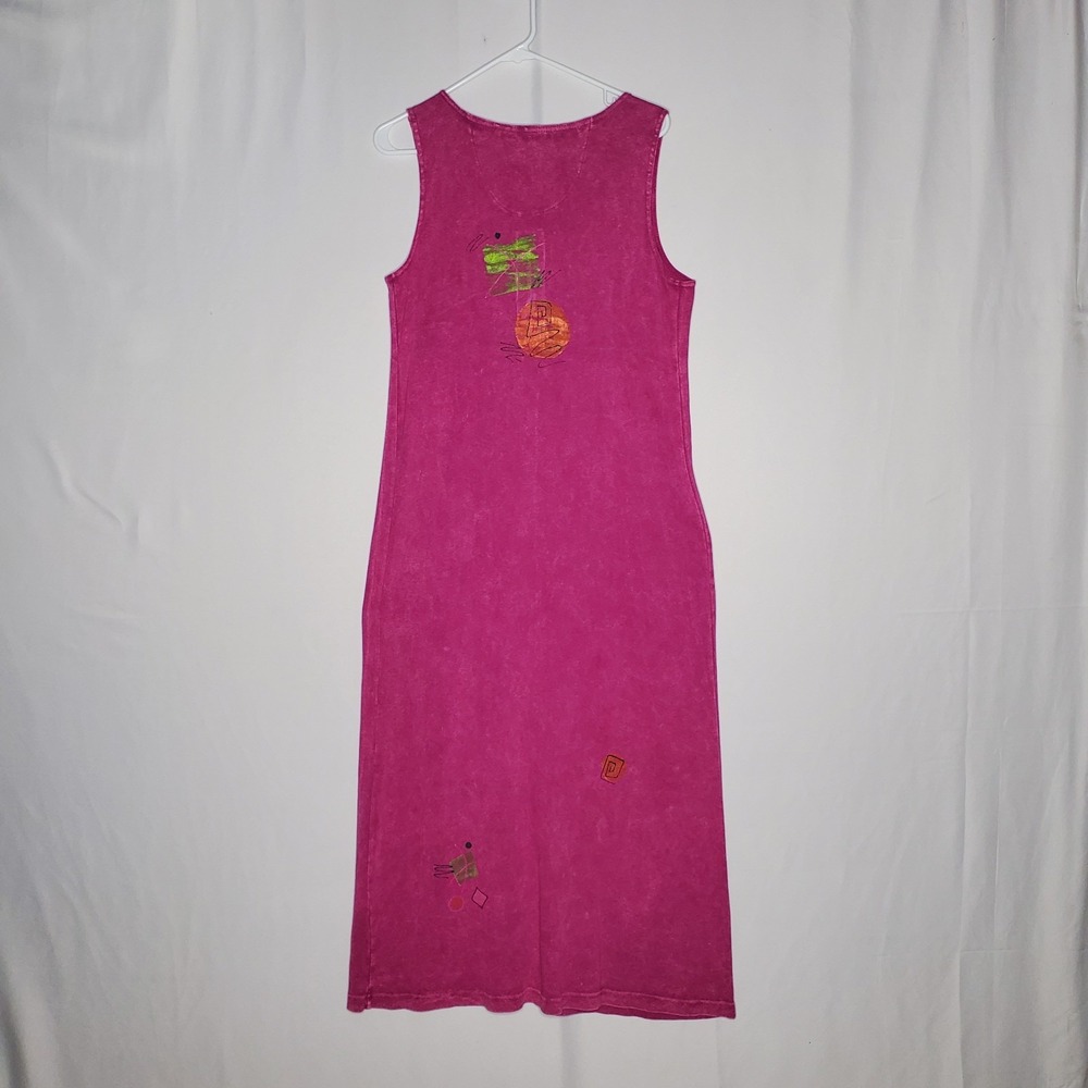 Michael Leu Maxi Tank Dress XS 90s Art To Wear Acid Washed Magenta Abstract